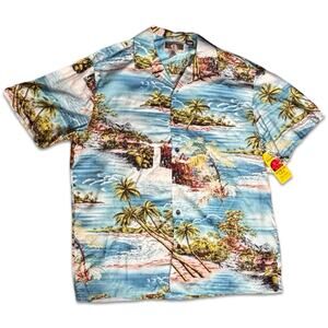 Vintage KALAHEO Hawaiian Shirt Large Blue Tropical Island Made‎ In Hawaii Rayon